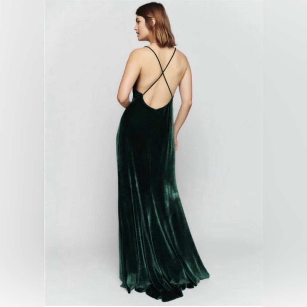 NWT Reformation Rimini Dark Green Velvet Dress